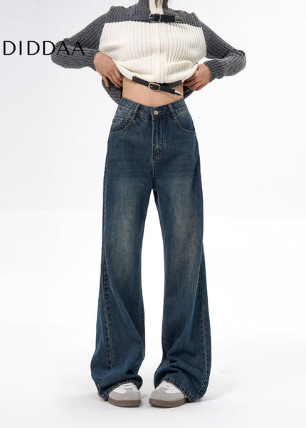Blue High Waist Loose Fit Straight Leg Jeans - Women’s Jeans