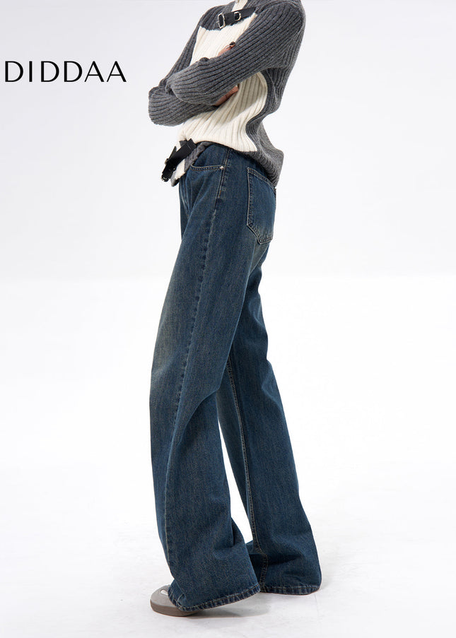 Blue High Waist Loose Fit Straight Leg Jeans - Women’s Jeans