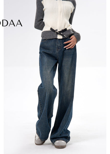 Blue High Waist Loose Fit Straight Leg Jeans - Women’s Jeans
