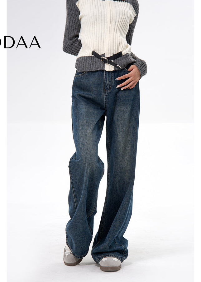 Blue High Waist Loose Fit Straight Leg Jeans - Women’s Jeans