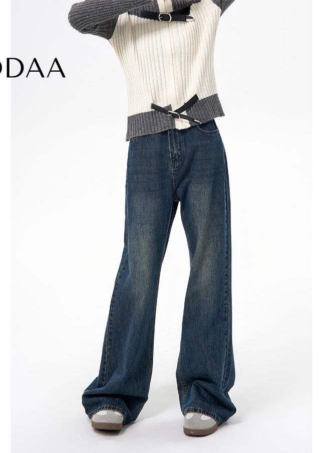 Blue High Waist Loose Fit Straight Leg Jeans - XS / Dark Blue - Women’s Jeans
