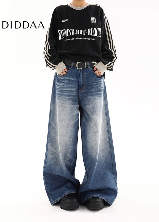 Blue High Waist Loose Fit Wide Leg Jeans - Women’s Jeans