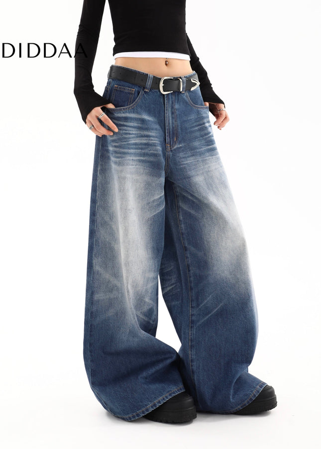 Blue High Waist Loose Fit Wide Leg Jeans - Women’s Jeans