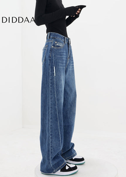 Blue High Waist Loose Leg Straight Jeans for Women - Women’s Jeans