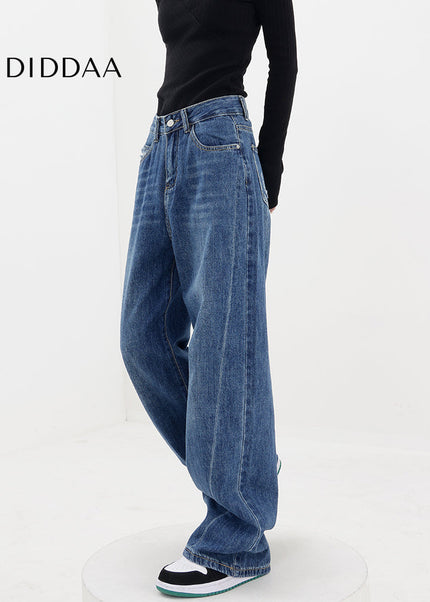 Blue High Waist Loose Leg Straight Jeans for Women - Women’s Jeans