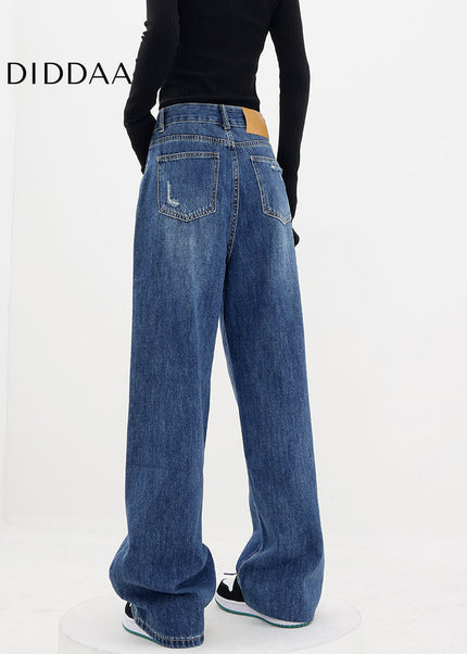 Blue High Waist Loose Leg Straight Jeans for Women - Women’s Jeans