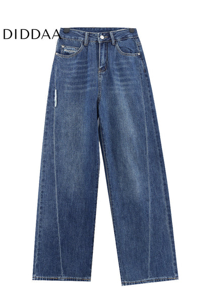Blue High Waist Loose Leg Straight Jeans for Women - Women’s Jeans