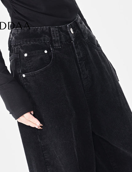 Blue High Waist Loose Wide-Leg Corduroy Jeans - S / Black - Women’s Jeans