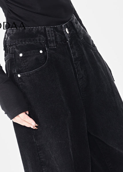 Blue High Waist Loose Wide-Leg Corduroy Jeans - S / Black - Women’s Jeans