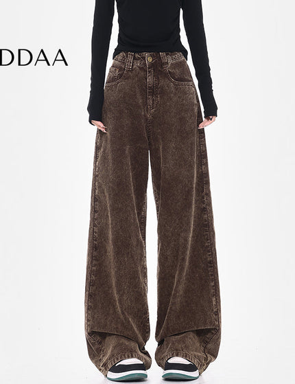 Blue High Waist Loose Wide-Leg Corduroy Jeans - S / Brown - Women’s Jeans
