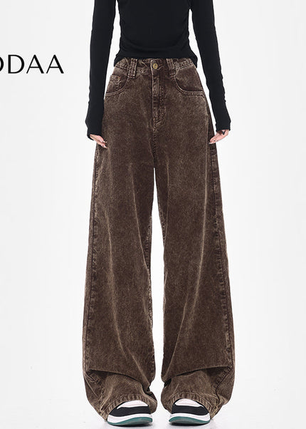 Blue High Waist Loose Wide-Leg Corduroy Jeans - S / Brown - Women’s Jeans