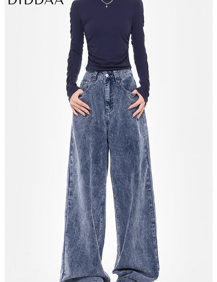 Blue High Waist Loose Wide-Leg Corduroy Jeans - S / Dark Blue - Women’s Jeans