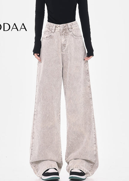 Blue High Waist Loose Wide-Leg Corduroy Jeans - S / White - Women’s Jeans