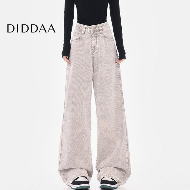 Blue High Waist Loose Wide-Leg Corduroy Jeans - S / White - Women’s Jeans
