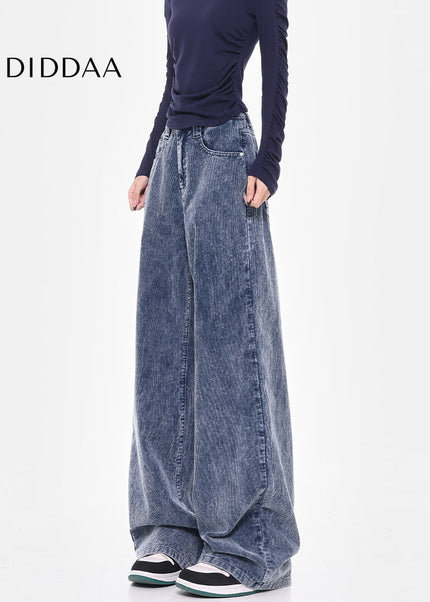 Blue High Waist Loose Wide-Leg Corduroy Jeans - Women’s Jeans
