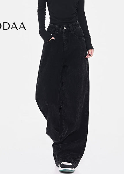 Blue High Waist Loose Wide-Leg Corduroy Jeans - Women’s Jeans