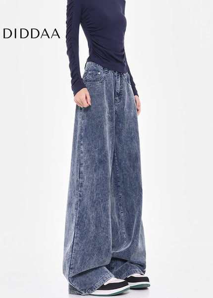 Blue High Waist Loose Wide-Leg Corduroy Jeans - Women’s Jeans