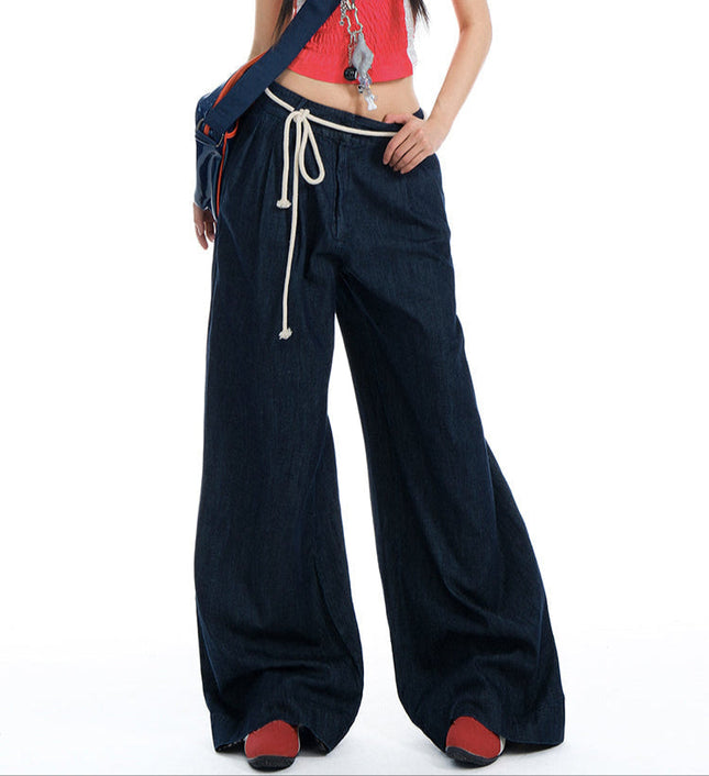 Blue High Waist Pleated Wide-Leg Jeans - Women’s Jeans