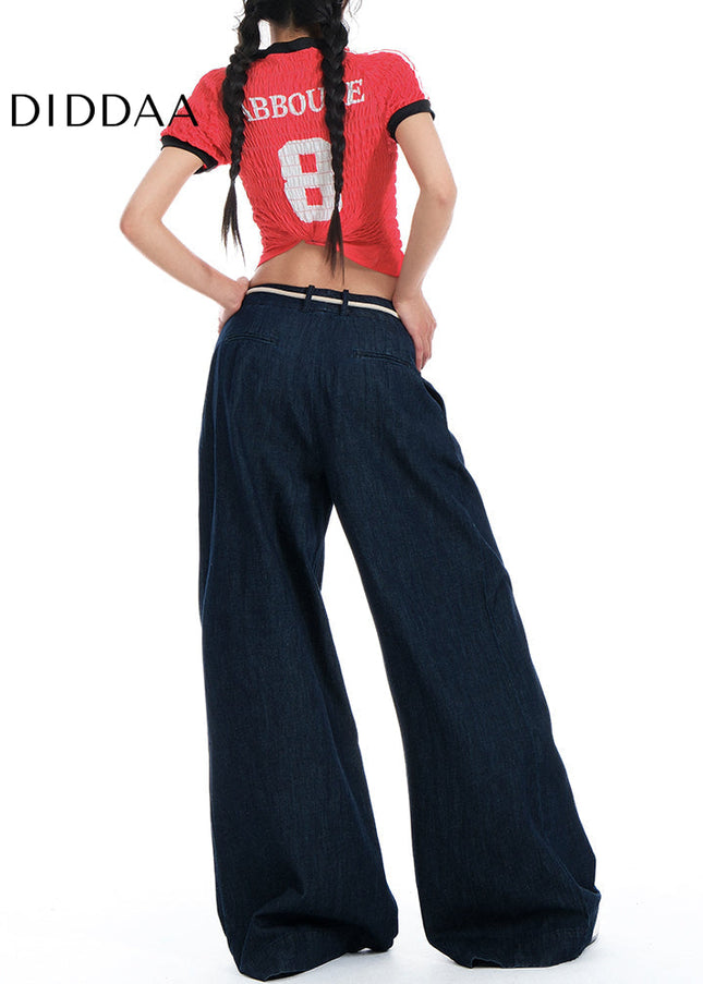 Blue High Waist Pleated Wide-Leg Jeans - Women’s Jeans