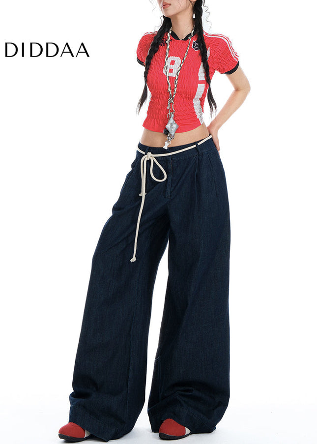 Blue High Waist Pleated Wide-Leg Jeans - Women’s Jeans