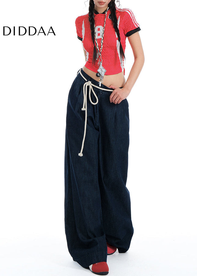 Blue High Waist Pleated Wide-Leg Jeans - Women’s Jeans