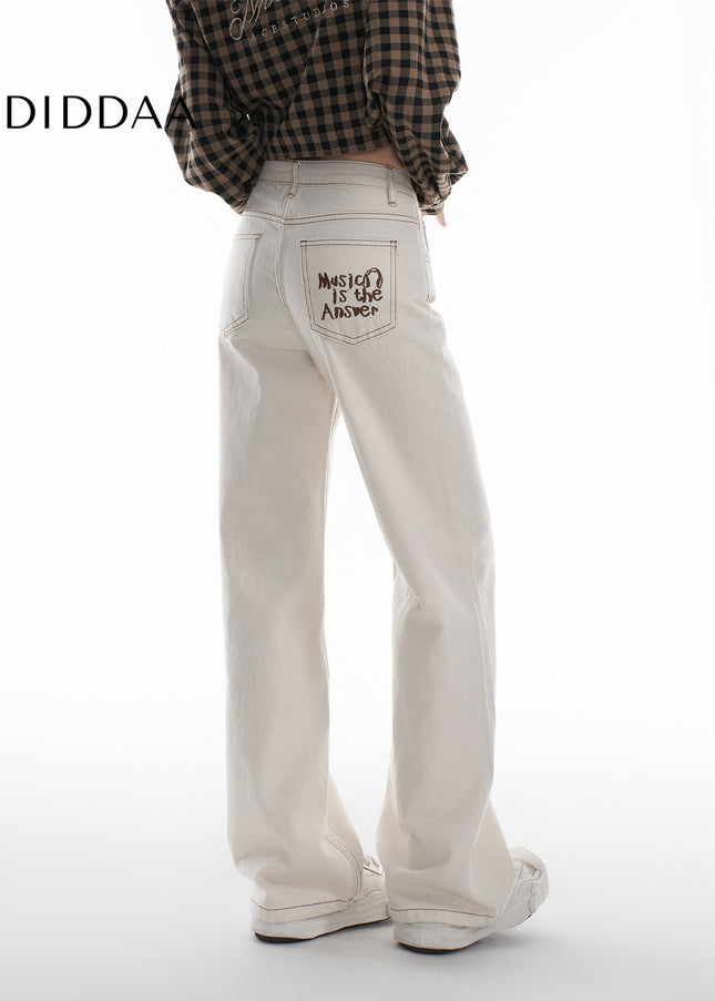 Blue High Waist Slim Straight Wide Leg Jeans - Women’s Jeans