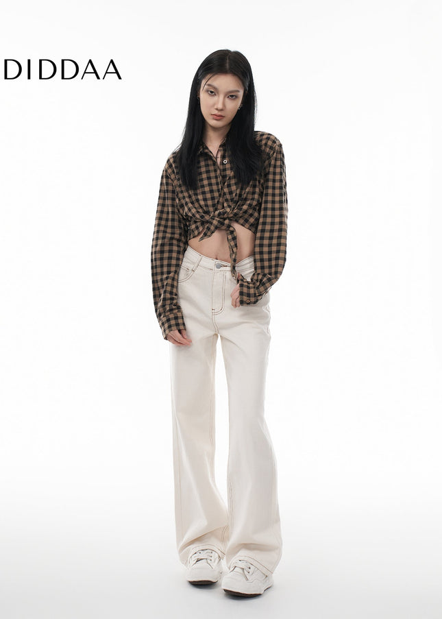 Blue High Waist Slim Straight Wide Leg Jeans - Women’s Jeans