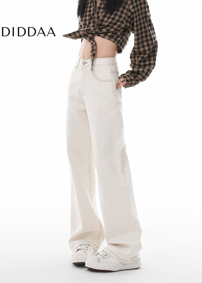 Blue High Waist Slim Straight Wide Leg Jeans - Women’s Jeans