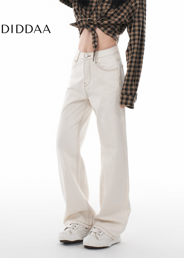 Blue High Waist Slim Straight Wide Leg Jeans - XS / White - Women’s Jeans