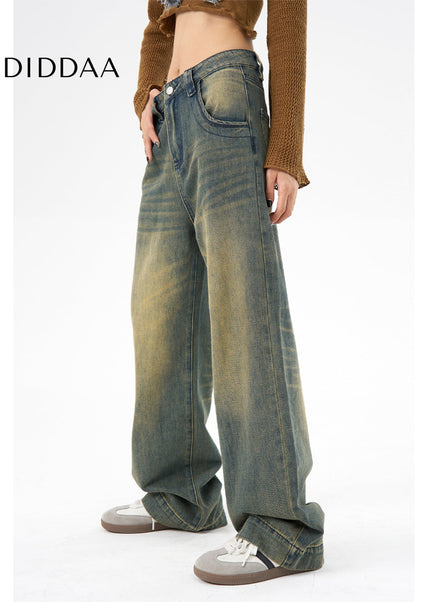 Blue High Waist Wide Leg Jeans Women AGUA Retro Style - Women’s Jeans