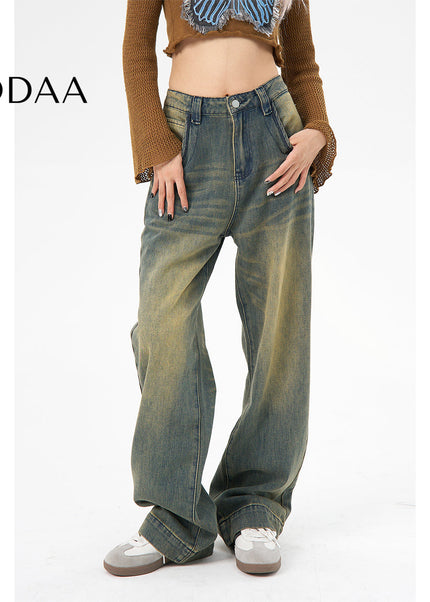 Blue High Waist Wide Leg Jeans Women AGUA Retro Style - Women’s Jeans