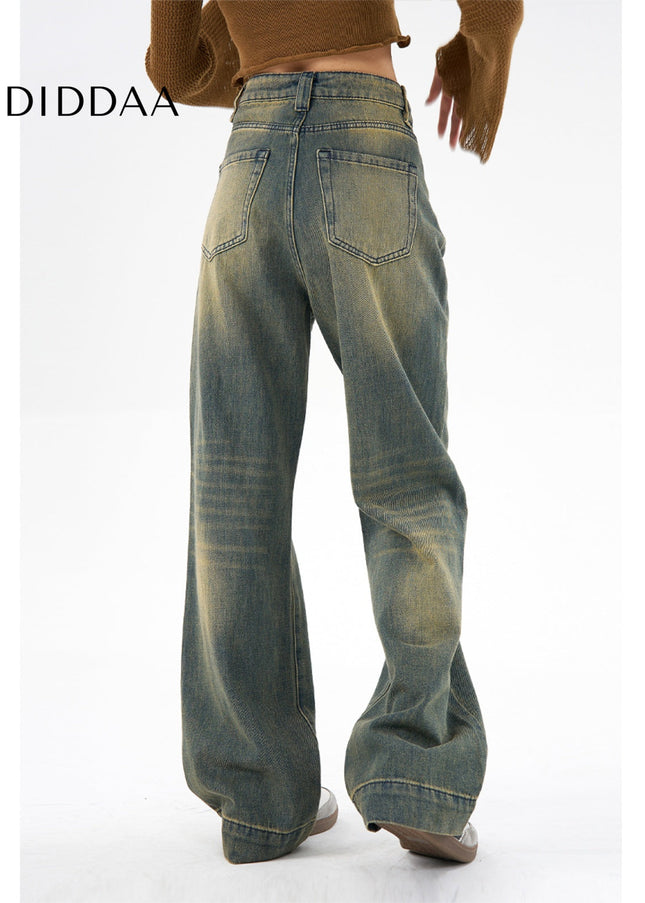 Blue High Waist Wide Leg Jeans Women AGUA Retro Style - Women’s Jeans