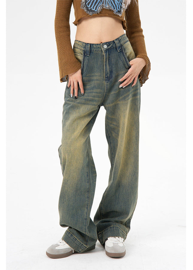 Blue High Waist Wide Leg Jeans Women AGUA Retro Style - Women’s Jeans