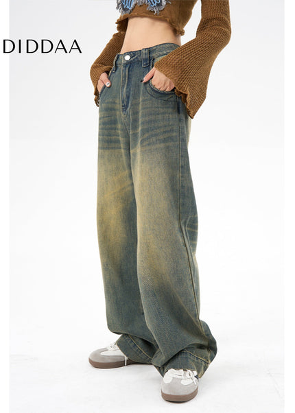 Blue High Waist Wide Leg Jeans Women AGUA Retro Style - Women’s Jeans