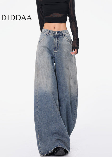 Blue High Waist Wide Leg Retro Gradient Jeans - Women’s Jeans