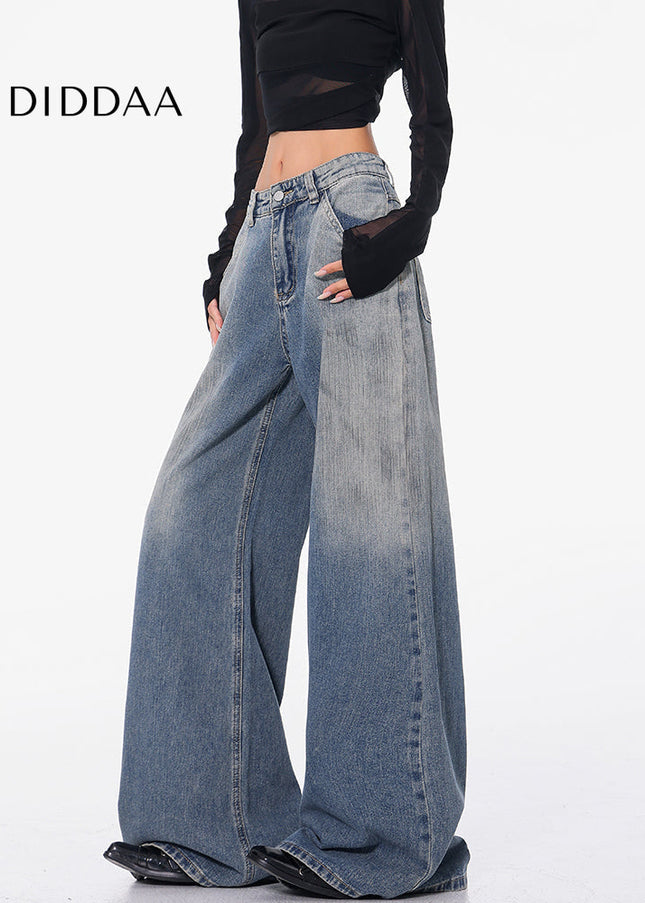 Blue High Waist Wide Leg Retro Gradient Jeans - Women’s Jeans