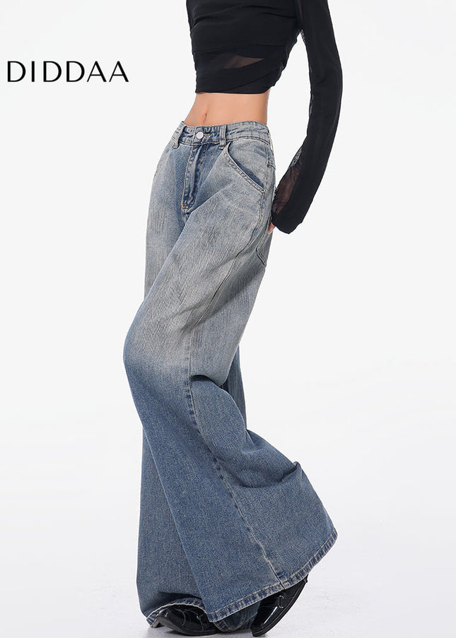 Blue High Waist Wide Leg Retro Gradient Jeans - Women’s Jeans