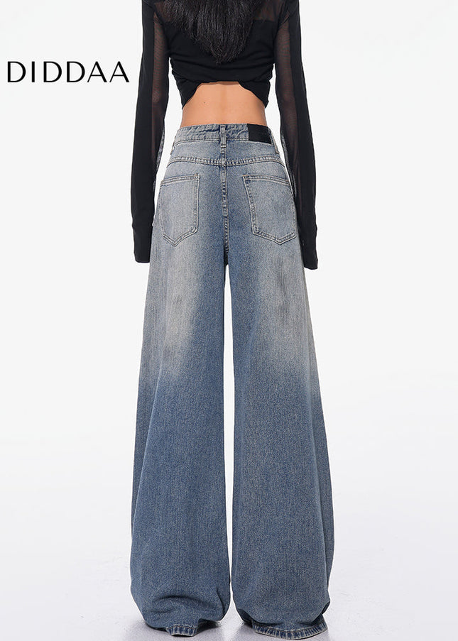 Blue High Waist Wide Leg Retro Gradient Jeans - Women’s Jeans