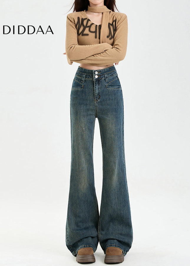 Blue High-Waisted American Retro Flared Jeans - Women’s Jeans