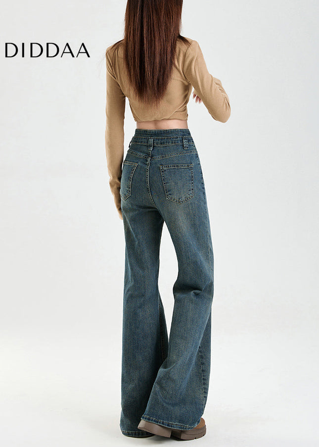 Blue High-Waisted American Retro Flared Jeans - Women’s Jeans