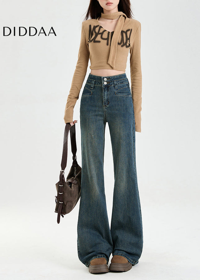 Blue High-Waisted American Retro Flared Jeans - Women’s Jeans