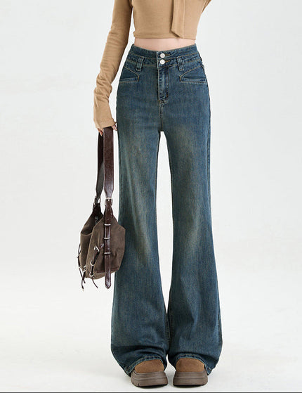 Blue High-Waisted American Retro Flared Jeans - Women’s Jeans