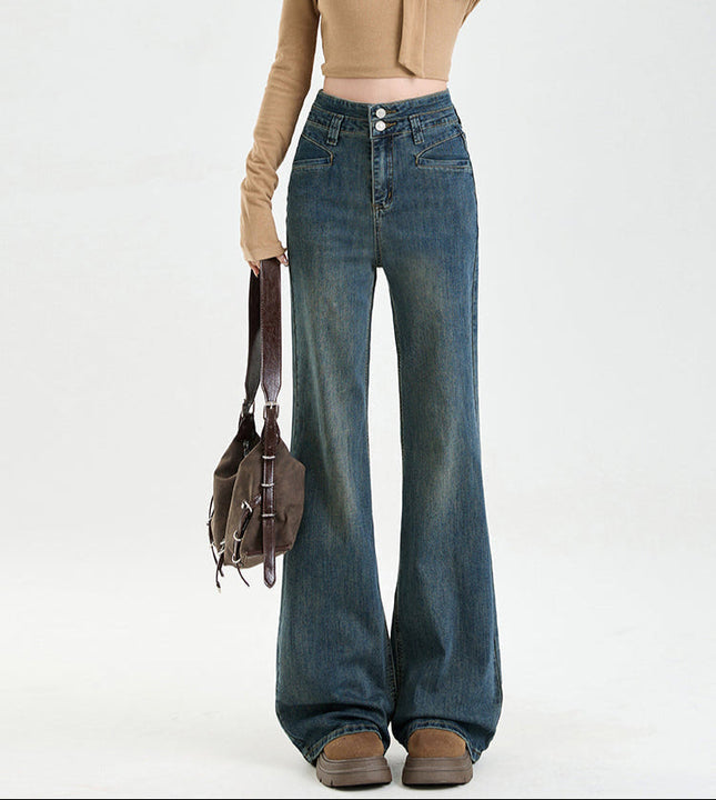Blue High-Waisted American Retro Flared Jeans - Women’s Jeans
