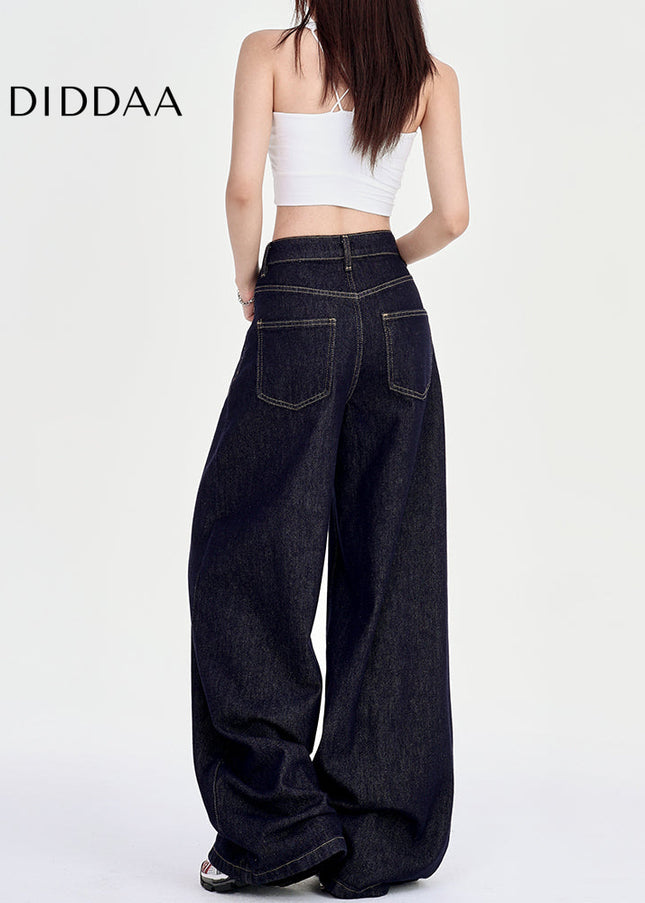 Blue High-Waisted American Wide-Leg Jeans for Small Women - Women’s Jeans