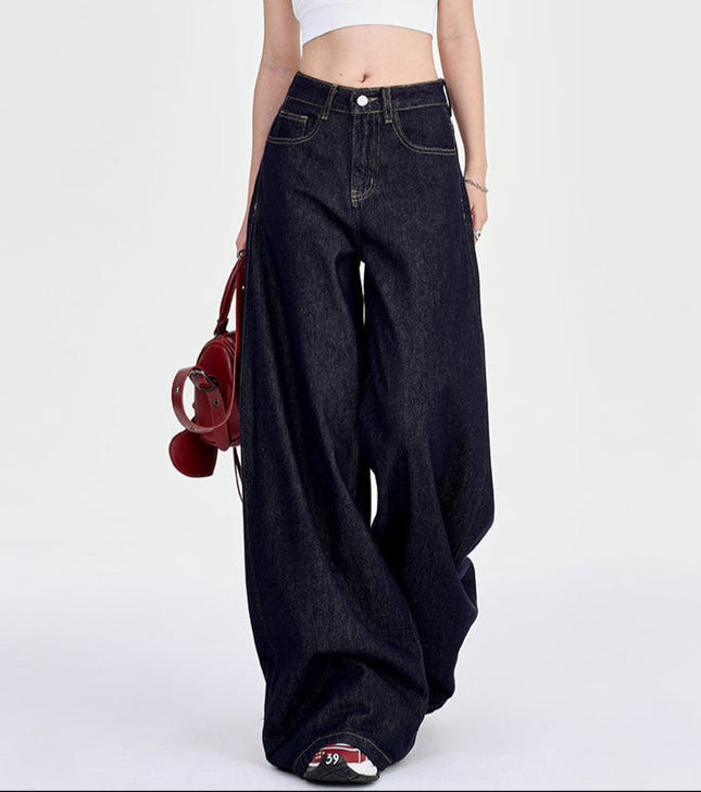 Blue High-Waisted American Wide-Leg Jeans for Small Women - Women’s Jeans