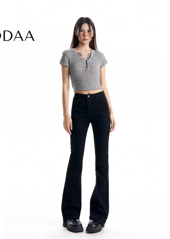 Blue High-Waisted Bootcut Jeans for Pear-Shaped Women - XS / Black - Women’s Jeans