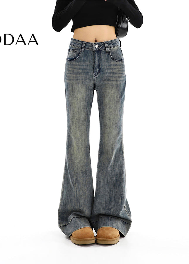 Blue High-Waisted Bootcut Jeans for Retro Babes - S / Vintage Blue - Women’s Jeans