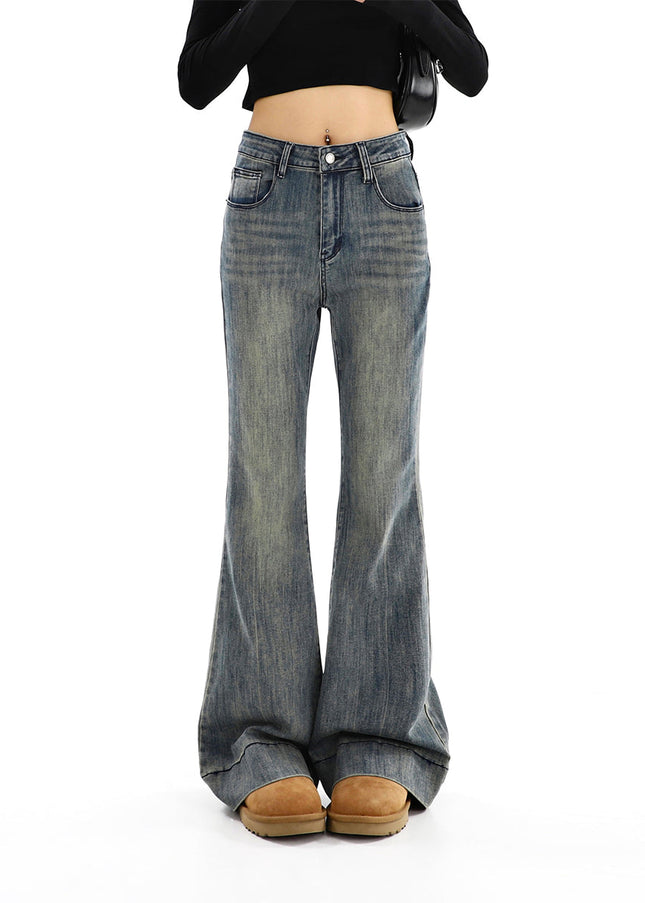 Blue High-Waisted Bootcut Jeans for Retro Babes - Women’s Jeans