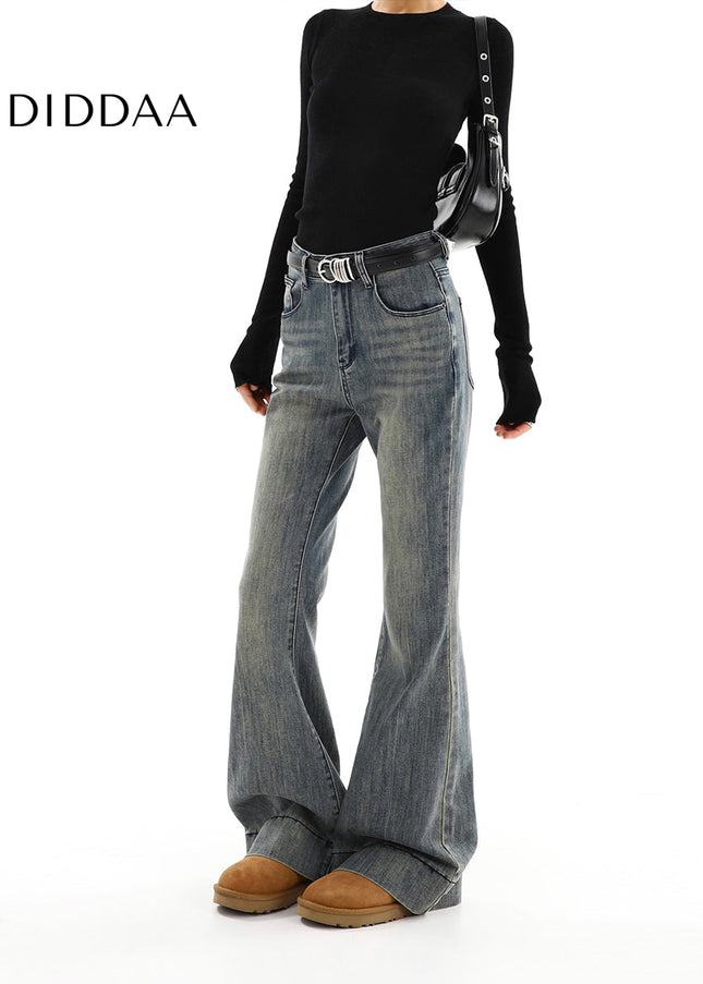 Blue High-Waisted Bootcut Jeans for Retro Babes - Women’s Jeans