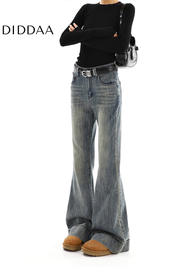 Blue High-Waisted Bootcut Jeans for Retro Babes - Women’s Jeans